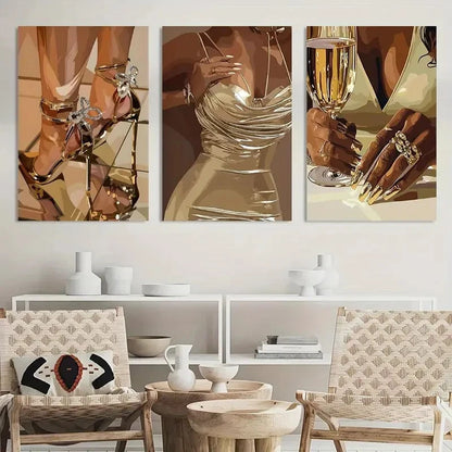 3pcs Wall Art African American Woman Painting Metal Print Ready to Hang Art - Bella Home Decor