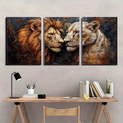 3pcs Lion Couple Majestic Black & Brown Lion Metal Print Ready to Hang Art - Bella Home Decor