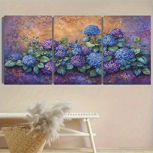 3pcs Blue Hydrangea Bouquet Wall Art Canvas Unframed - High Quality Print 100% Australian Made Wall Canvas - Bella Home Decor