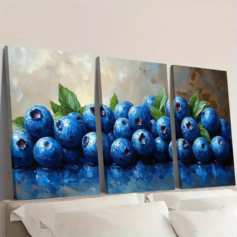 3pcs Blueberry Oil Painting Berry IU  Wall Art Set Canvas Framed 60x90cm - High Quality Print 100% Australian Made Wall Canvas Ready to Hang - Bella Home Decor