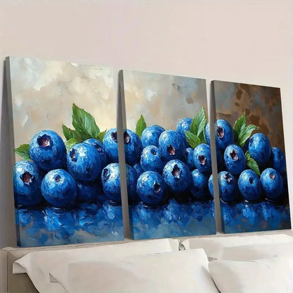 3pcs Blueberry Oil Painting Berry IU  Wall Art Set Canvas Framed 60x90cm - High Quality Print 100% Australian Made Wall Canvas Ready to Hang - Bella Home Decor