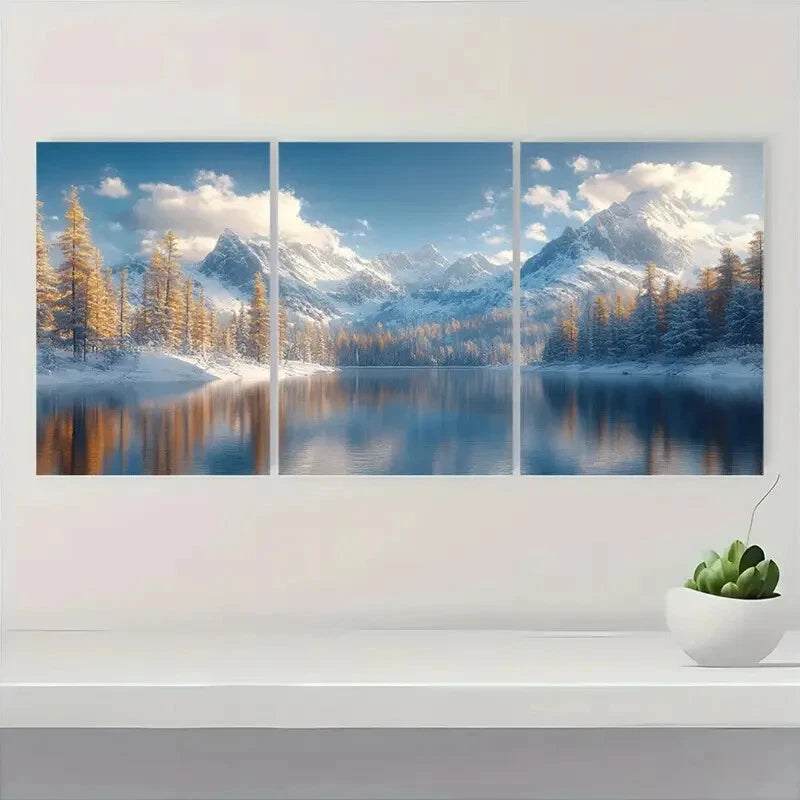 3pcs Minimalist Golden & Blue Flower Design Metal Print Ready to Hang Art