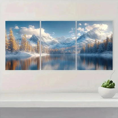 3pcs Minimalist Golden & Blue Flower Design Metal Print Ready to Hang Art