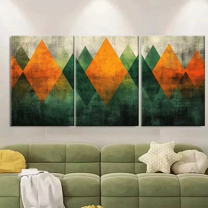 3pcs Green Orange Pattern with Light Texture Metal Print Ready to Hang Art