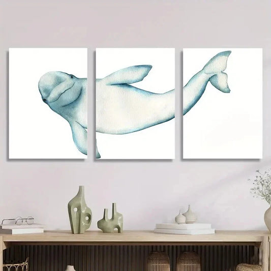 3pcs Whale , Modern Marine Life Wall Art Set Canvas Framed 40x60cm - High Quality Print 100% Australian Made Wall Canvas Ready to Hang