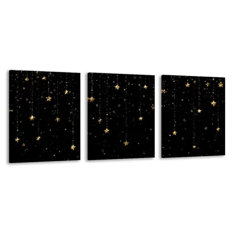 3pcs Golden stars falling on a black canvas  Wall Art Set Canvas Framed 40x60cm - High Quality Print 100% Australian Made Wall Canvas Ready to Hang - Bella Home Decor