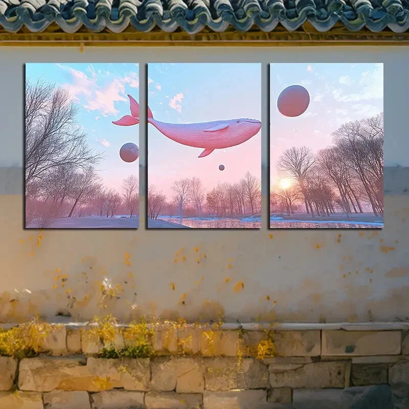 3pcs Vibrant Whale Tail with Balls in sky Metal Print Ready to Hang Art - Bella Home Decor