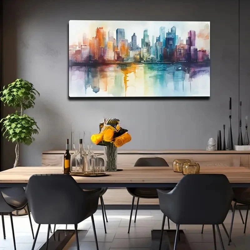 Modern Cityscape Reflection Wall Art Canvas Office Home Room Framed 120x60cm