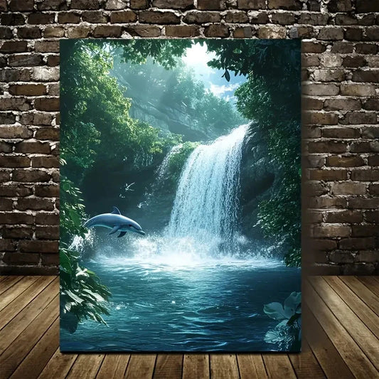 Whimsical Dolphin & Crystal Painting  40x60cm Metal Print Ready to Hang - Bella Home Decor
