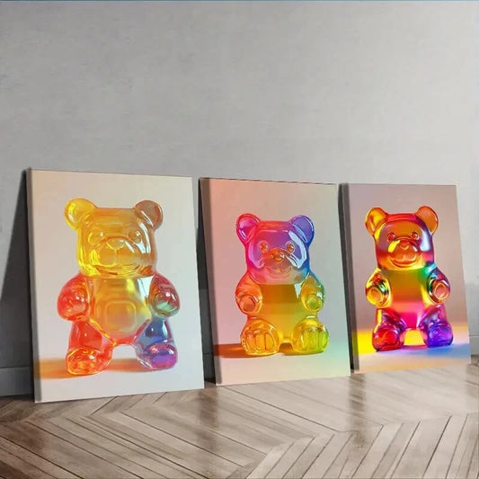 3pcs Gummy Bear Painting Wall Art Set Canvas Framed 50x70cm - High Quality Print 100% Australian Made Wall Canvas Ready to Hang