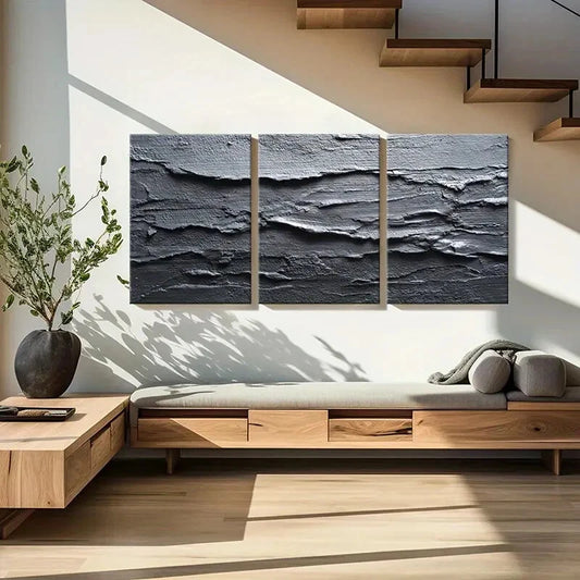 3pcs Abstract Texture Black White Minimalist Art Metal Print Ready to Hang Art