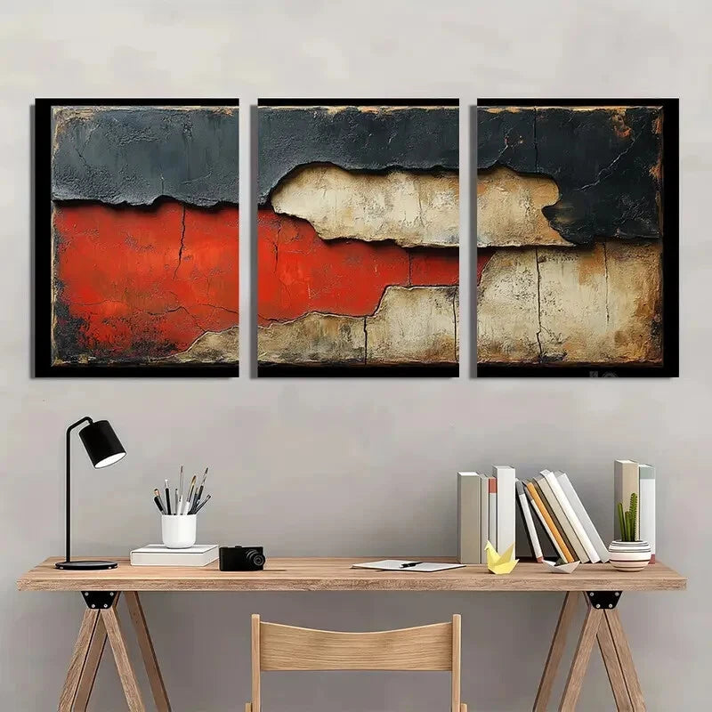 3pcs Black and White with Brown Textured Metal Print Ready to Hang Art - Bella Home Decor