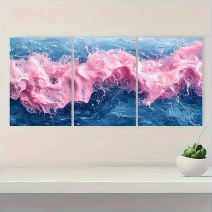 3pcs Pink and Blue Water Modern Abstract Metal Print Ready to Hang Art - Bella Home Decor