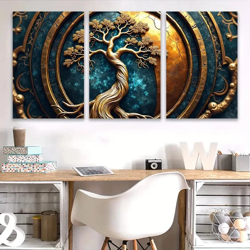 3pcs Abstract Paintings of a Tree and a Moon  Wall Art Set Canvas Framed 40x60cm - High Quality Print 100% Australian Made Wall Canvas Ready to Hang - Bella Home Decor