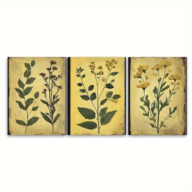 3pcs Les fleurs Abstract Vintage Botanical Wall Art Set Canvas Framed 60x90cm - High Quality Print 100% Australian Made Wall Canvas Ready to Hang