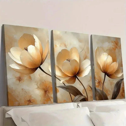 3pcs Beige Art Flower Art Painting VB Wall Art Set Canvas Framed 40x60cm - High Quality Print 100% Australian Made Wall Canvas Ready to Hang - Bella Home Decor