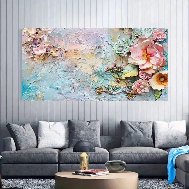 Vibrant Floral Abstract Color Wall Art Canvas Office Home Room Framed 120x60cm