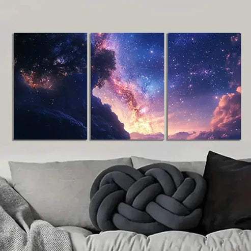 3pcs The Ethereal Beauty of a Starry Night Wall Art Set Canvas Unframed - High Quality Print 100% Australian Made Wall Canvas