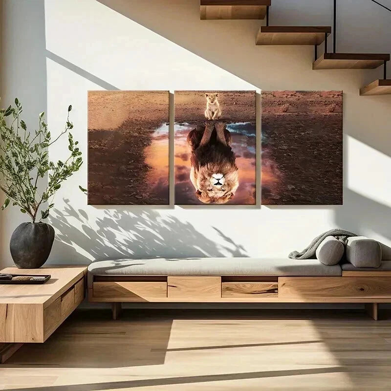 3pcs Lion Animal Theme Inspirational Wall Art Set Canvas Framed 50x70cm - High Quality Print 100% Australian Made Wall Canvas Ready to Hang - Bella Home Decor