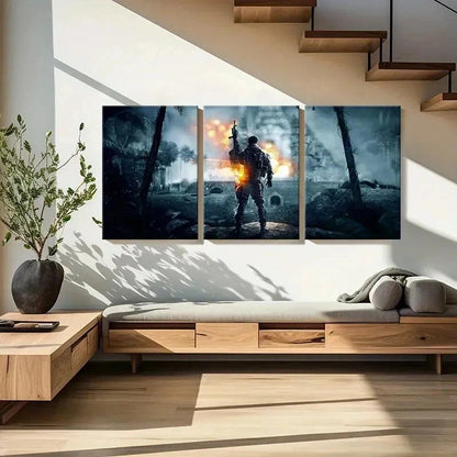 3pcs Military Themed Soldier & Explosion Design Wall Art Set Canvas Framed 40x60cm - High Quality Print 100% Australian Made Wall Canvas Ready to Hang
