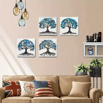 4pcs Abstract Blue Tree of LifeWall Art Canvas Framed