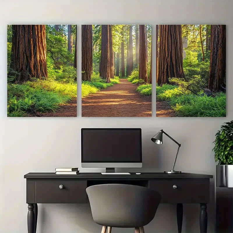 3pcs Redwood Forest California Grove of the Titans Metal Print Ready to Hang Art - Bella Home Decor