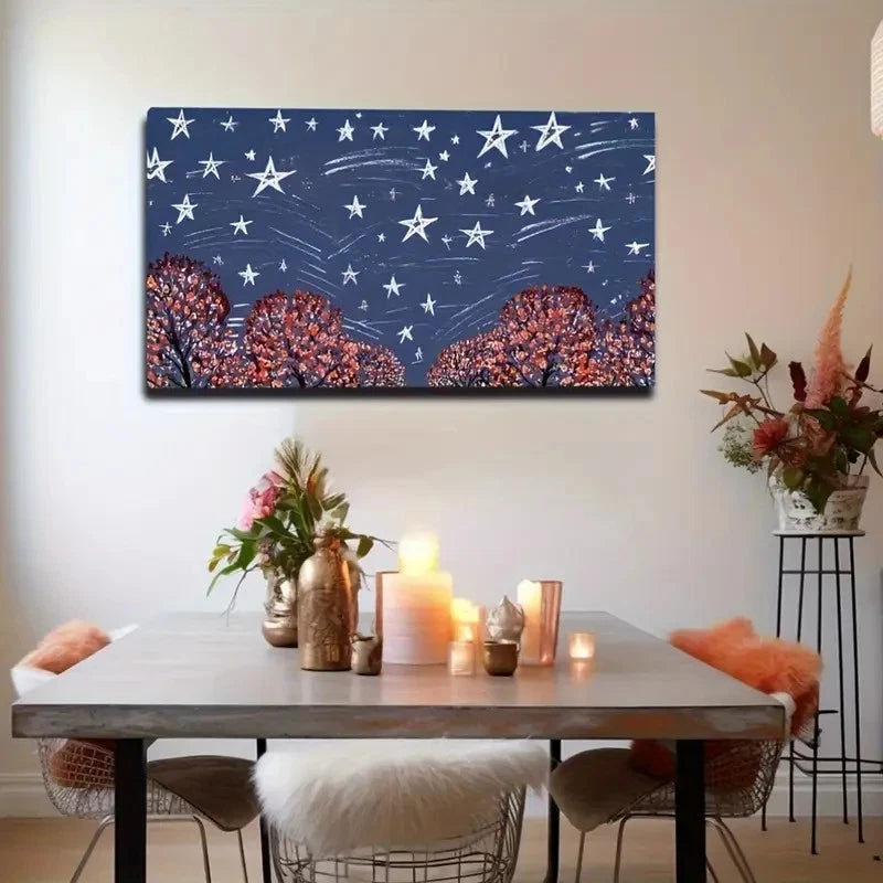 Starry Night Forest Wall Art Canvas Office Home Room Framed 120x60cm