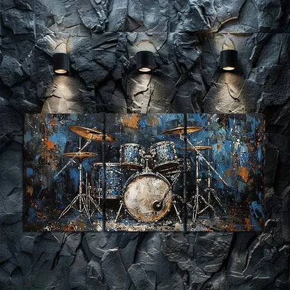 3pcs Passionate Drum Set Oil Painting Metal Print Ready to Hang Art