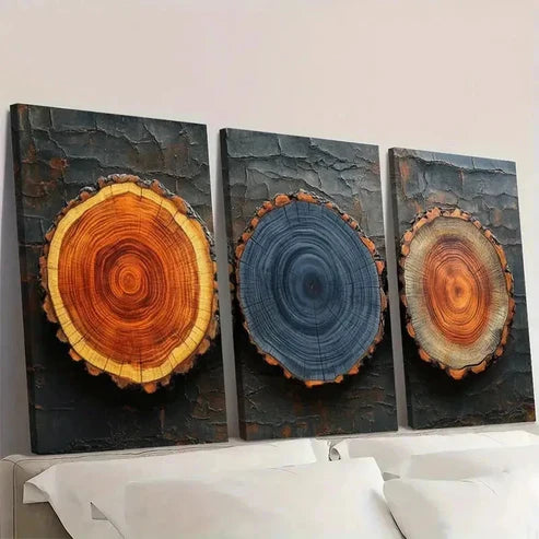 3pcs Set Wood Tree Rings Illustrations Wall Art Set Canvas Unframed - High Quality Print 100% Australian Made Wall Canvas - Bella Home Decor