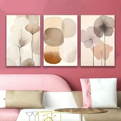 3pcs Abstract Neutral Toned Shapes Wall Art Set Canvas Framed 50x70cm - High Quality Print 100% Australian Made Wall Canvas Ready to Hang - Bella Home Decor