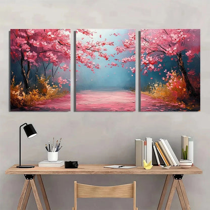 3pcs Pink Blossom Modern Abstract Metal Print Ready to Hang Art - Bella Home Decor
