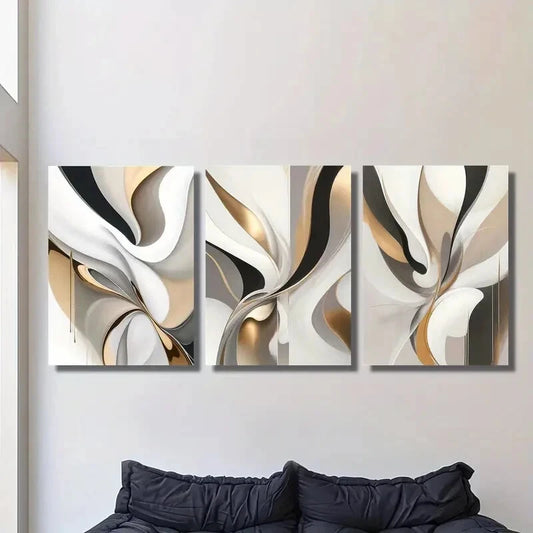 3pcs golden white abstract texture Metal Print Ready to Hang Art