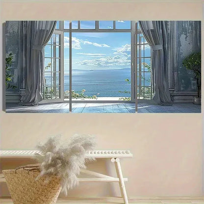 3pcs Ocean View Room Decor  Wall Art Set Canvas Unframed - High Quality Print 100% Australian Made Wall Canvas - Bella Home Decor