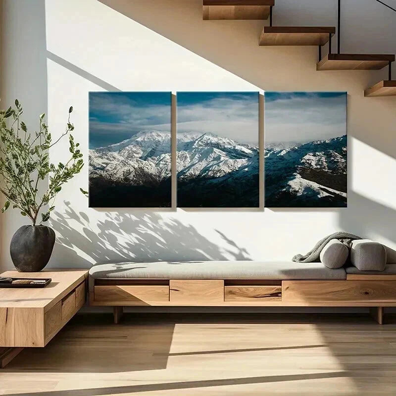 3pcs Snow Mountains on an Ocean Scenery Wall Art Set Canvas Framed 50x70cm - High Quality Print 100% Australian Made Wall Canvas Ready to Hang - Bella Home Decor