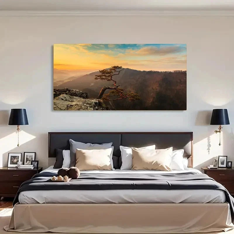 Lone Tree Mountain Landscape Wall Art Canvas Office Home Room Framed 120x60cm - Bella Home Decor
