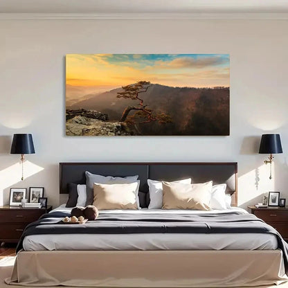 Lone Tree Mountain Landscape Wall Art Canvas Office Home Room Framed 120x60cm - Bella Home Decor