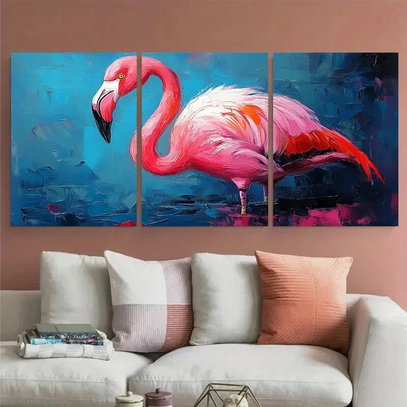 3pcs Flamingo Birds Brushstroke Design Metal Print Ready to Hang Art - Bella Home Decor
