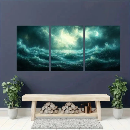 3pcs Thunderstorm Seascape Ocean Storm Art Metal Print Ready to Hang Art - Bella Home Decor