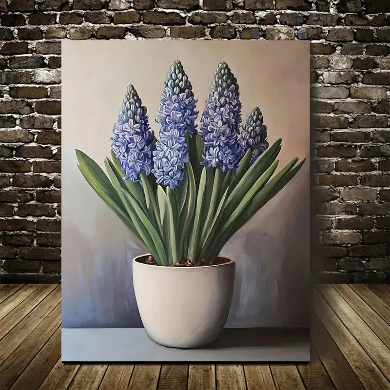 Beautiful Elegant Blue & Yellow Flowers Painting 40x60cm Metal Print Ready to Hang - Bella Home Decor