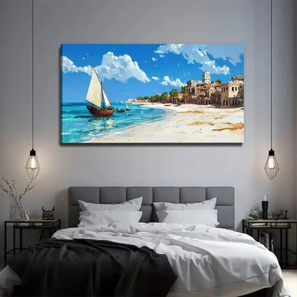 Tropical Coastal Perfect Wall Art Canvas Office Home Room Framed 120x60cm