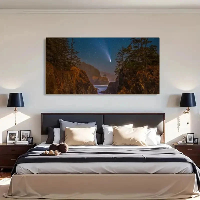 Oregon Coast Stars Night Scene Wall Art Canvas Office Home Room Framed 120x60cm