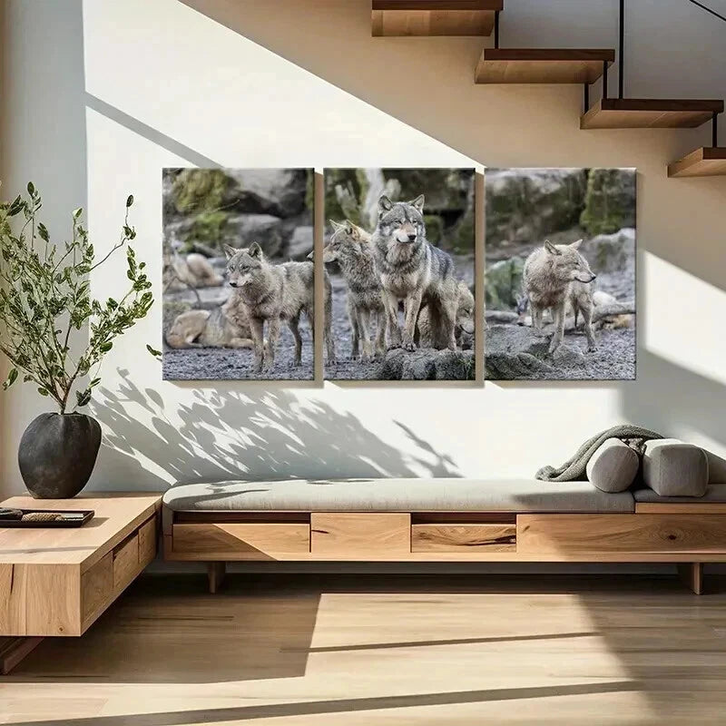 3pcs Pack of Gray Wolves Painting Wall Art Set Canvas Framed 60x90cm - High Quality Print 100% Australian Made Wall Canvas Ready to Hang - Bella Home Decor