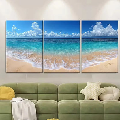 3pcs White Sand Blue Ocean Metal Print Ready to Hang Art - Bella Home Decor