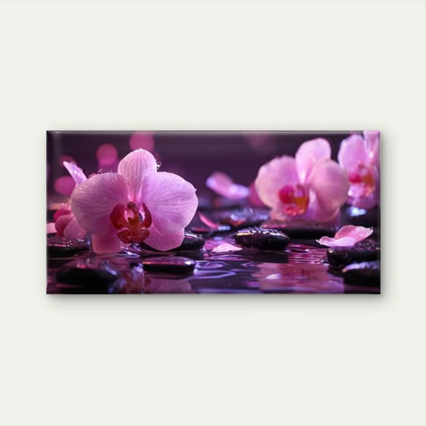 Pink Orchids with Water Droplets  Wall Art Canvas Office Home Room Framed 120x60cm - Bella Home Decor