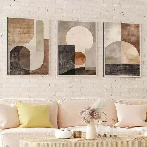 3pcs Abstract Beige Brown Geometric Shapes Brown Wall Art Canvas Unframed - High Quality Print 100% Australian Made Wall Canvas - Bella Home Decor