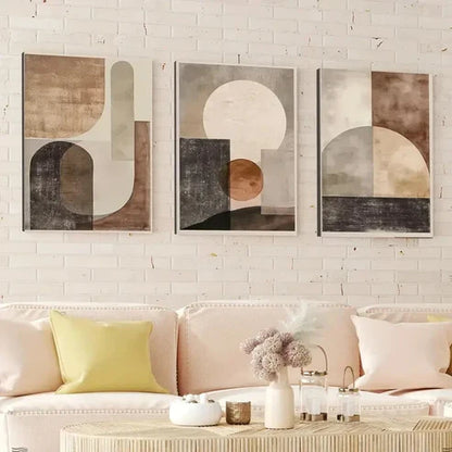 3pcs Abstract Beige Brown Geometric Shapes Brown Wall Art Canvas Unframed - High Quality Print 100% Australian Made Wall Canvas - Bella Home Decor