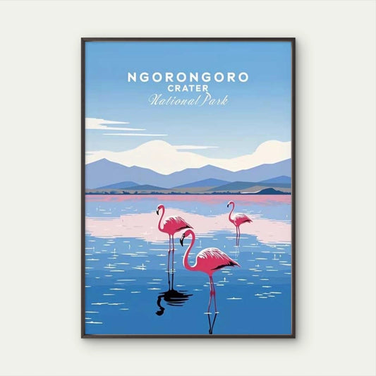 Vintage Ngorongoro Crater National Park Travel Poster Print Wall Art - Bella Home Decor