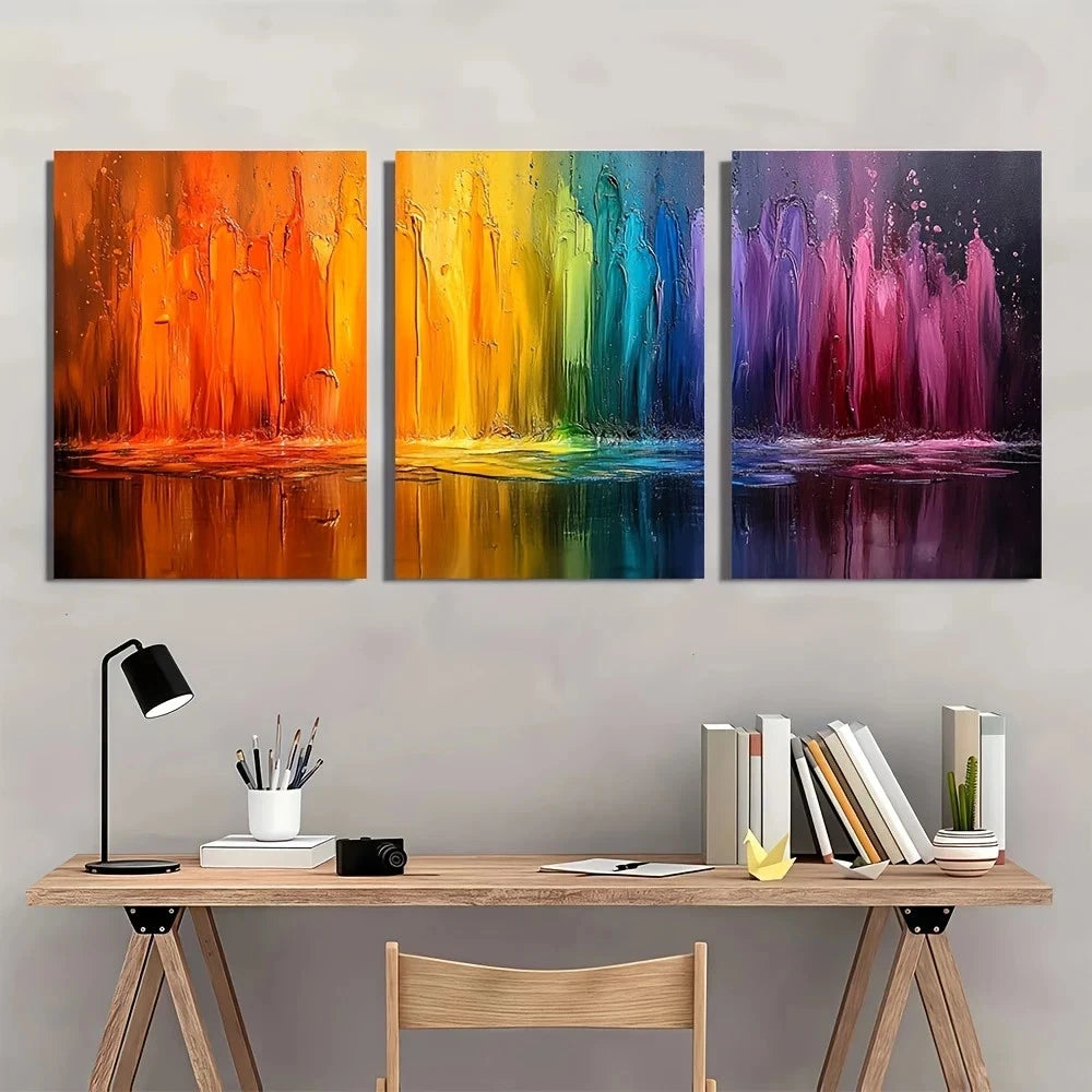 3pcs Light Abstract Ink Splatter Colorful Metal Print Ready to Hang Art - Bella Home Decor