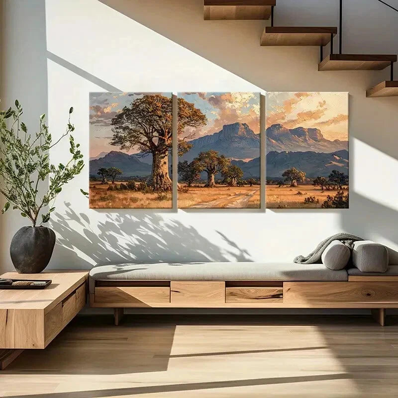 3pcs Mountain & Tree Silhouette Warm Sunset Metal Print Ready to Hang Art - Bella Home Decor