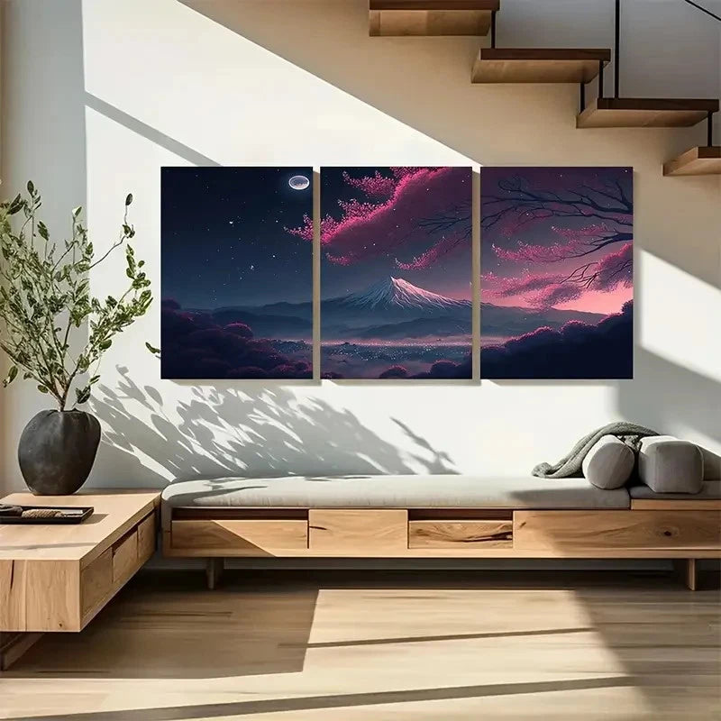 3pcs Japanese Mountain Cherry Blossom Wall Art Metal Print Ready to Hang Art